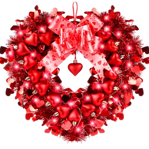 Moucuny Valentines Day Wreath for Front Door Heart Shaped Wreath