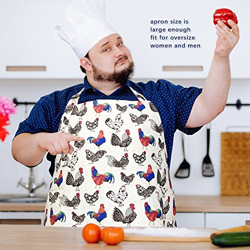 Fancymall Plus Size Aprons For Women With 2 Pockets Oversized Aprons For Big Women Adjustable Extra Long Ties 4Xl Cooking Aprons For Big Men Kitchen Baking Gardening 39X39 Inch Rooster Pattern #TOP1