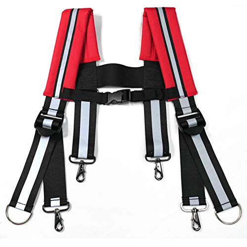 Image of MELOTOUGH Tool Belt Suspenders Construction Work Suspender with Reflective Firefighter suspenders Strip Hi Vis Safety Work Padder Shoulder Suspender (Hi Vis Black)
