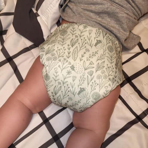 Mama Koala 3.0 Cloth Diapers for Babies with AWJ Lining, 6 Pack with 6 5-Layer Natural Cloth Diaper Inserts - Reusable and Washable Pocket Diapers(A-Spring Sprouts)