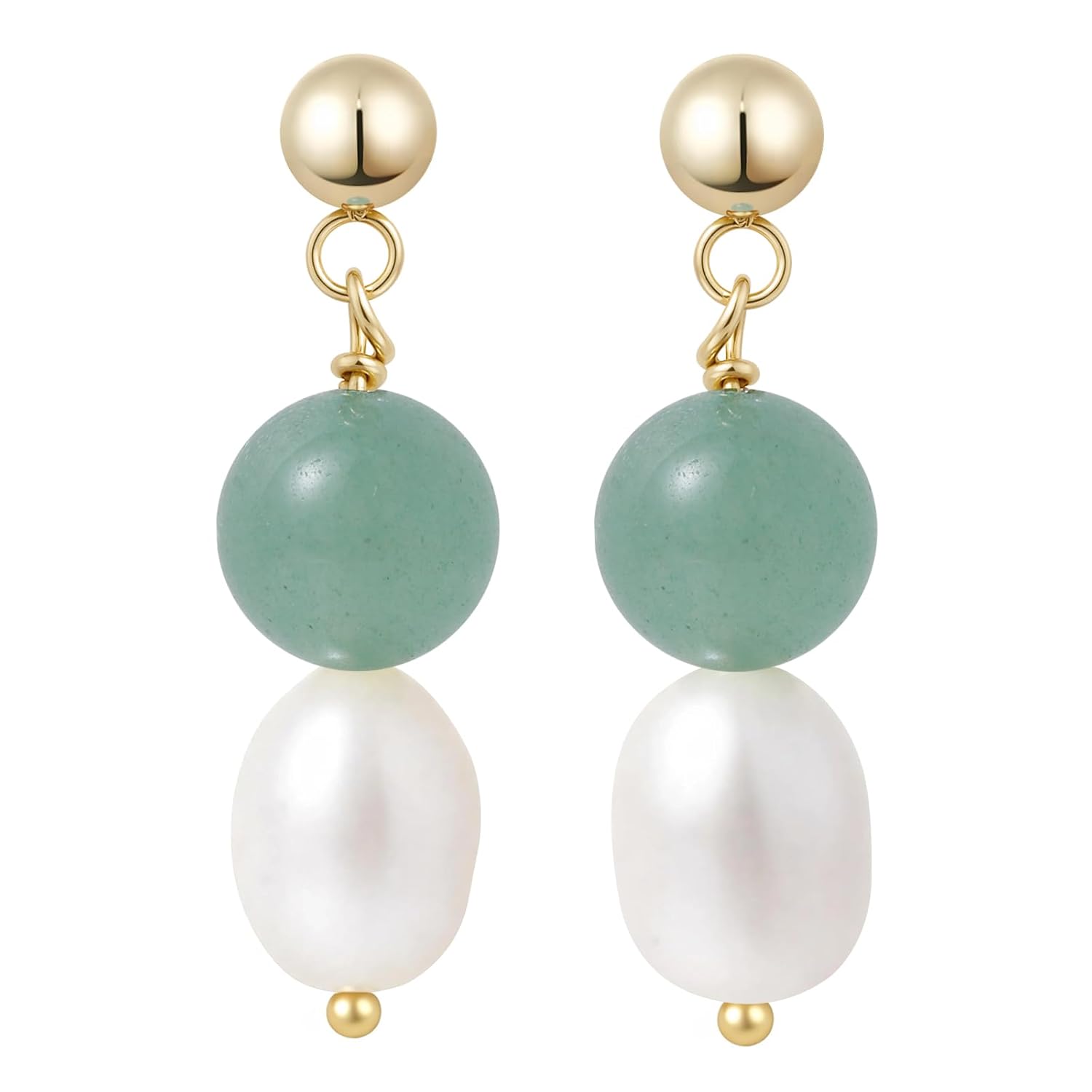 Freshwater Pearl & Natural Stone Earrings, 304 Stainless Steel, Simple Elegant Handmade Minimalism Daily Jewelry Gift for Women