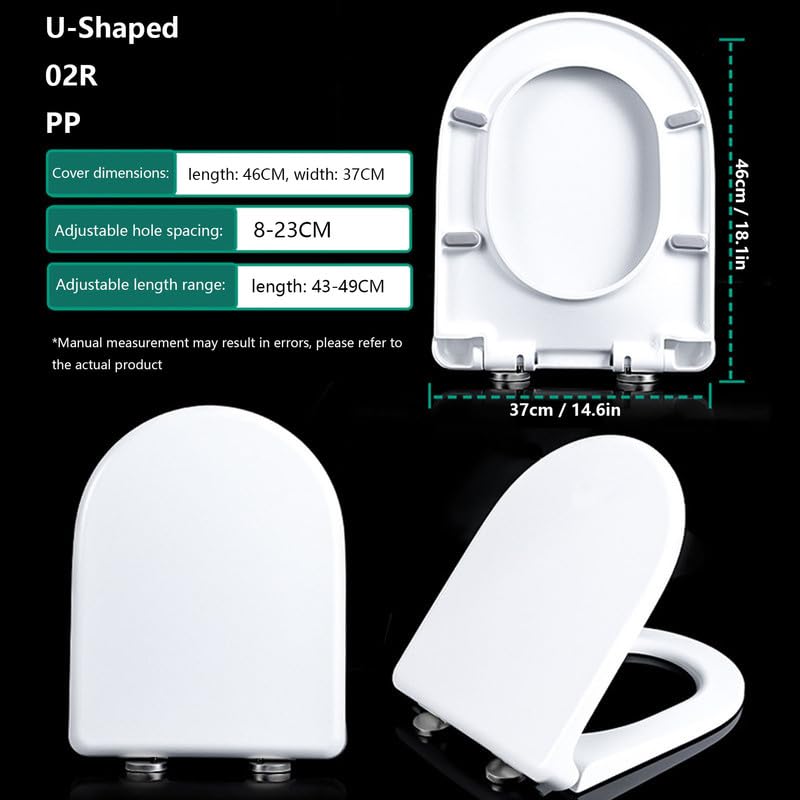 Asiento de inodoro de cierre suave, liberación rápida, ajustable, fácil de instalar, polipropileno duradero (PP), silencioso y cómodo, 46 x 37 cm, limpieza sin esfuerzo, acabado blanco