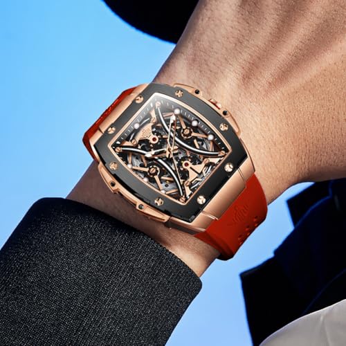 Image of OLEVS Watch Men Self Winding Luxury Skeleton Mechanical Business Dress Square Wrist Watches Calendar Watches