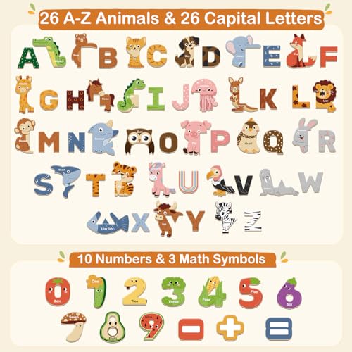 Image of Joyreal Magnetic Letters for Toddlers, 65PCS Wooden Animal Alphabet & Number Fridge Magnets, ABC Magnets with Storage Box, Montessori Spelling & Reading Learning Toy, Educational Gift for Ages 2-5