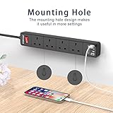 POWSAF Extension Lead with 4 USB Slots (3.4A, 1C and 3A Ports),Power Strip Extension cord with 4 way plug extension Socket and 2M Extension Cable for Home Office Travel holiday essentials,Black - Image 4