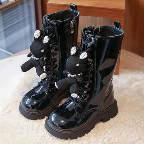 Girls Combat Boots Lace Up Side Zipper Knee High Boots Fashion Tall Riding Boots Toddler/Little Kid/Big Kid2