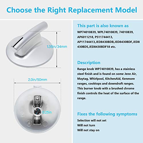 4 Pack 74010839 Surface Burner Knob Replacement Part Fit For Jenn-Air Stove/Range - Replaces Wp74010839, 7737P372-60, Ap4100128, Ps2088183, 74010839 #TOP2
