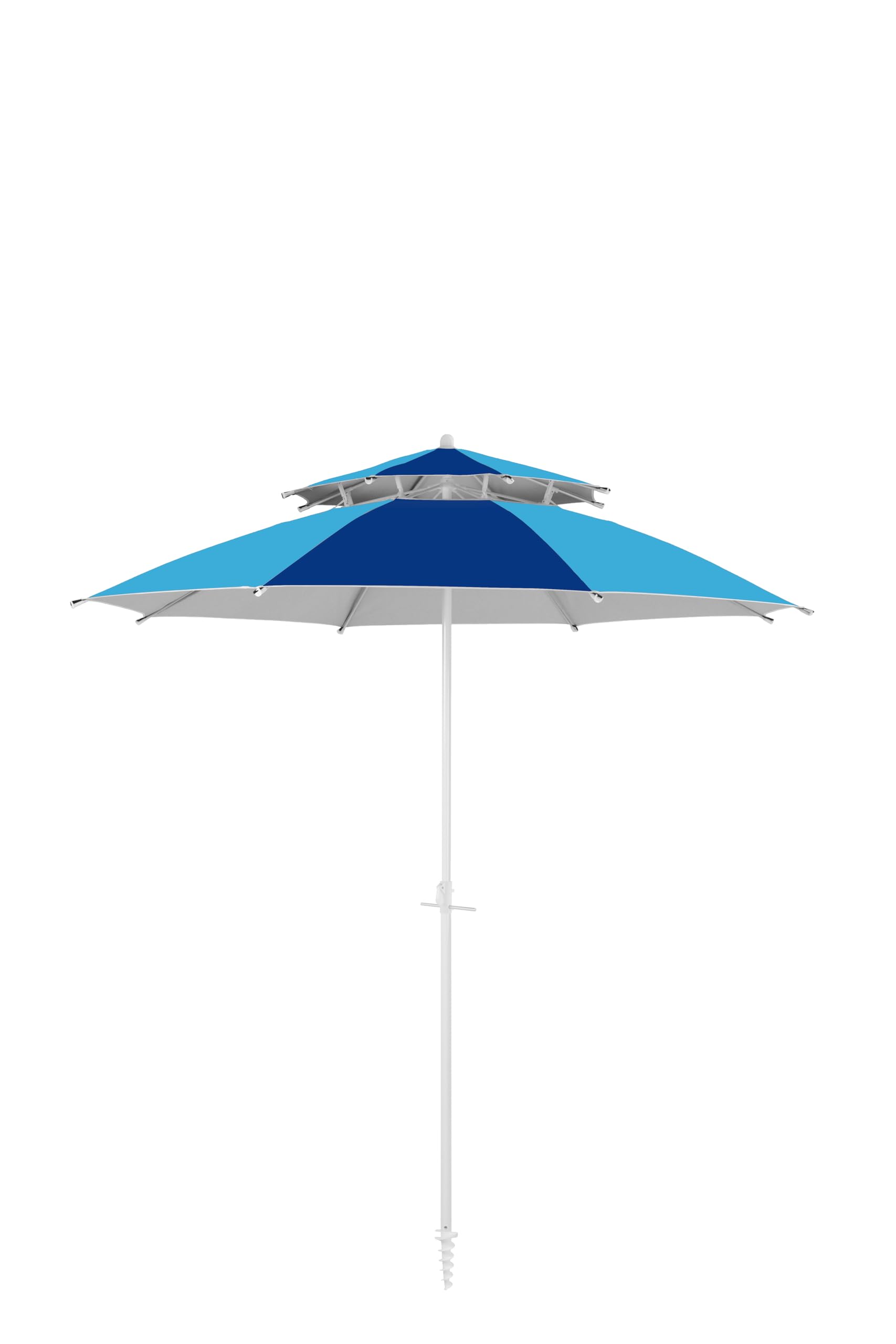 Ombrellone da Spiaggia Doppio Tetto, 240 cm, Blu Navy-Light Blue, Protezione UV50+, Alluminio