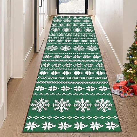 Falflor Christmas Hallway Runner Rug 2x8, Washable Runners for Hallways with Non Slip Backing, Xmas Snowflake Christmas Rug Runner Floor Carpet Runners for Kitchen Laundry Room Entryway Bathroom Cover