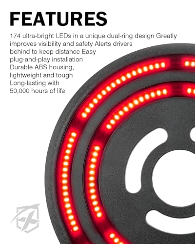 Image of 14 Inch LED Spare Tire Brake Light Compatible with 07-18 Jeep Wrangler JK | Double Ring, Super Bright, ABS Plastic Frame, IP67 Waterproof, Plug N Play