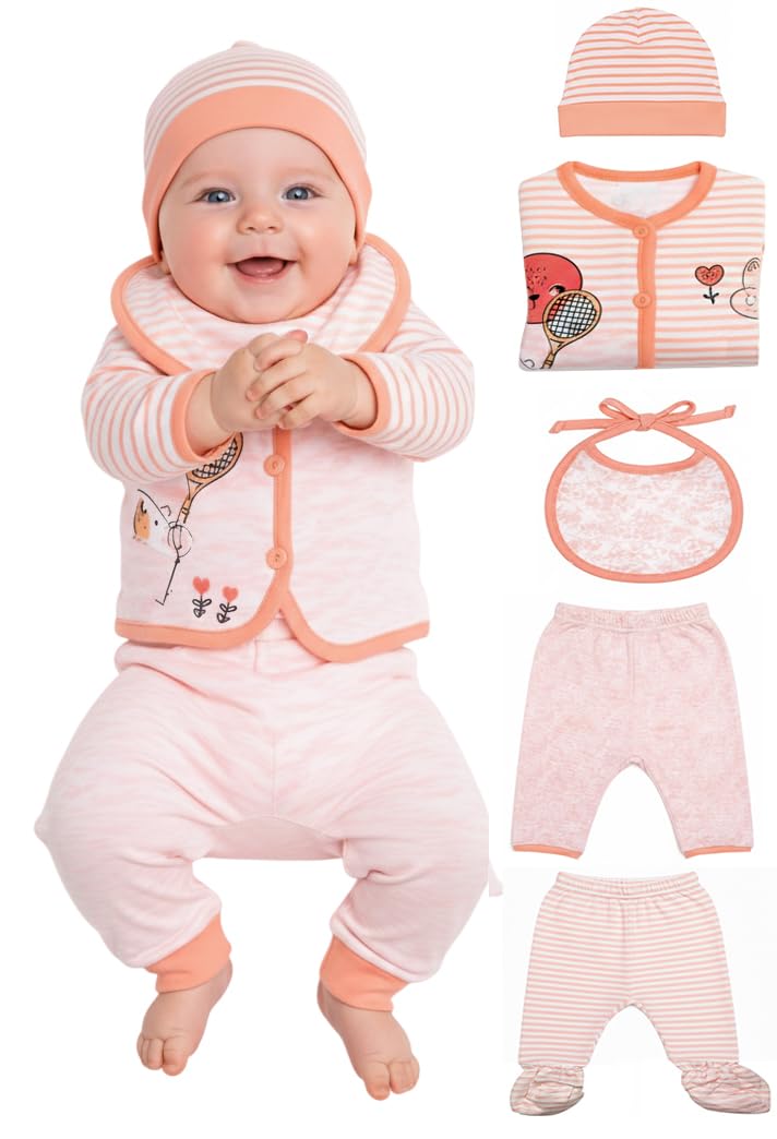 tiny tooth New Born Baby Winter Wear Clothes for Baby Boy & Girl 5 Pieces with Jacket, Pants, Bib, and Booties | New Born Baby Winter Wear (0-3 Months)-picture-19
