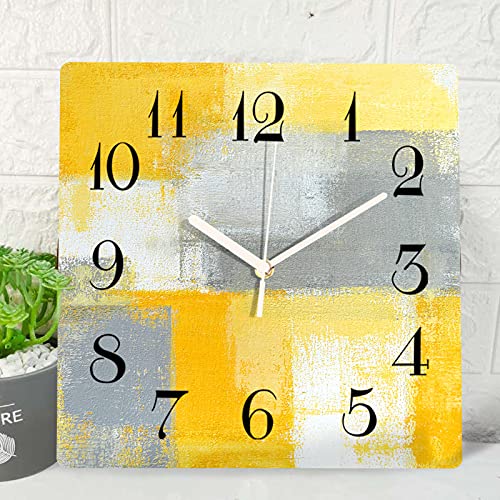 Artsocket Wooden Wall Clock Silent Non-Ticking,Yellow Grey White Abstract Painting Modern Wooden Square Rustic Coastal Wall Clocks Decor For Home Kitchen Living Room Office, Battery Operated(12 Inch) #TOP13