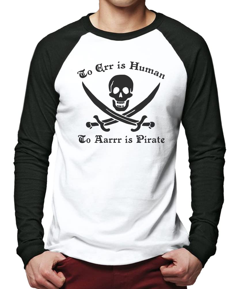 Hotscamp Men's White/Black To Err Is Human To Is Pirate Baseball Top - Large