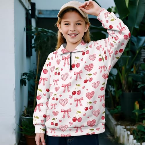 Image of AmzPrint Girls Graphic Quarter Zip Coat Long Sleeve Lightweight Oversized Athletic Running Hoodies For Kids Teen Girls