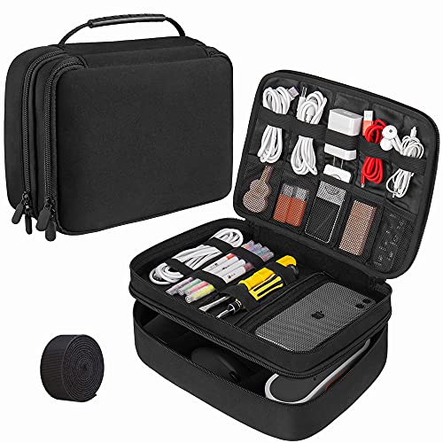 Electronic Organizer JBOS Accessories Organizer Travel Cable Organizer Bag Gadget Organizer Bag Double Layer Electronics Organizer Case for Cables, USB Flash Drive, Charger, Phone, Mini Tablet (Large)