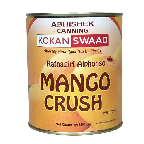 Image of KOKANSWAAD Ratnagiri Alphonso Mango Crush 850g | Sweetened Mango Pulp | No Artificial Flavors | Natural Alphonso Taste | Ideal for Juices, Smoothies, Shakes, Ice Creams & Desserts | FSSAI Certified