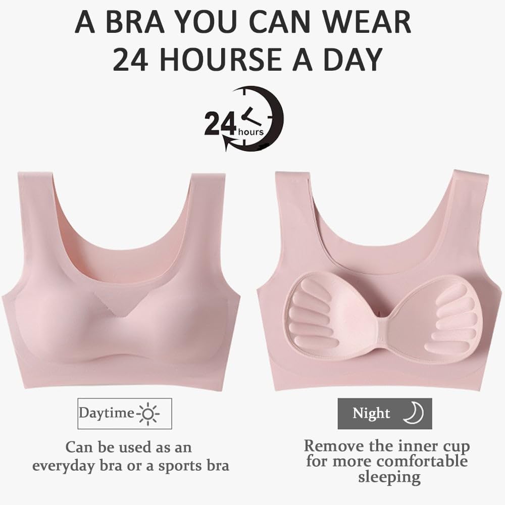 Women's Seamless Bras No Underwire Zero Feel Sleep Bralettes Full Coverage Sport Everyday Bra with Removable Pad - Image 5