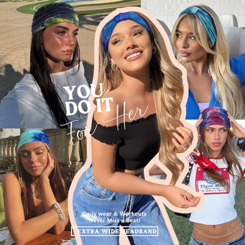Image of Awumbuk Wide Headbands for Women Knotted No Slip Head Bands Soft Turban Headband Hair Accessories Boho African Solid Color Head Wraps for Women Yoga Workout Pack of 6