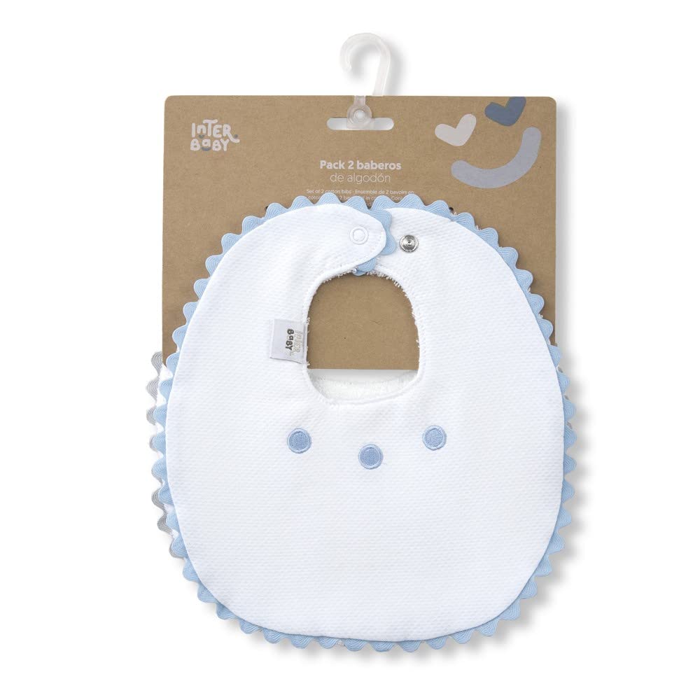 Interbaby Pack of 2 Bibs piping in blue and grey