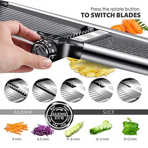 Image of Myiosus Adjustable Mandoline Slicer, Stainless Steel Mandoline Vegetable Slicer Julienne Cutter, Kitchen Professional Mandolin Slicer with Safety Gloves and Cleaning Brush