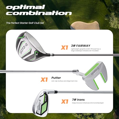 Image of 5 /6 /7 Pieces Kids Golf Clubs Set - Youth Golf Clubs Junior Set Ages 3-14 Includes Stand Bag, 1# Driver, 5# Hybrid, 7#, PW# Irons and Putter Right /Left Hand for Boys Girls