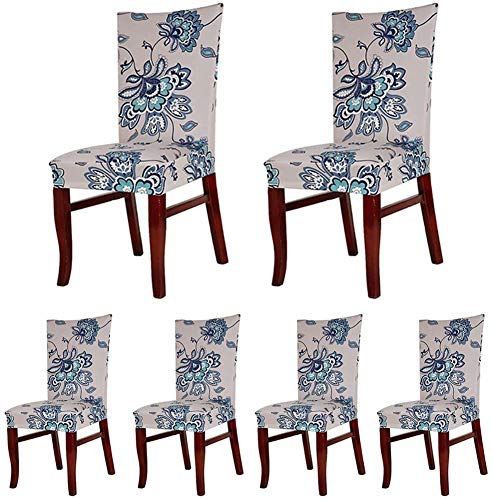 SoulFeel 6 x Soft Spandex Fit Stretch Short Dining Room Chair Covers with Printed Pattern, Banquet Chair Seat Protector Slipcover for Home Party Hotel Wedding Ceremony (Style 5)