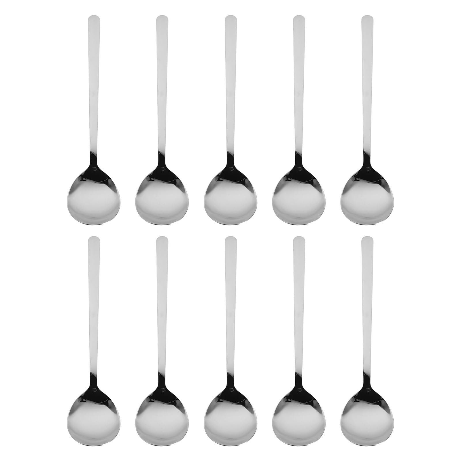 Cucchiaio da Dessert lungo Acciaio Inox 10 Pezzi Argento | Manico, Superficie Facile da Pulire e Resistente alla Ruggine, per Servire Torta e Frutta