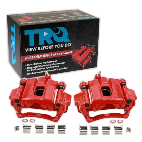 Image of TRQ Rear Brake Caliper Set Painted Red Brackets Compatible with 2010-2023 Lexus GX460 2003-2009 GX470 1996-1997 LX450 2010-2022 Toyota 4Runner 1993-1997 Land Cruiser 2001-2007 Sequoia