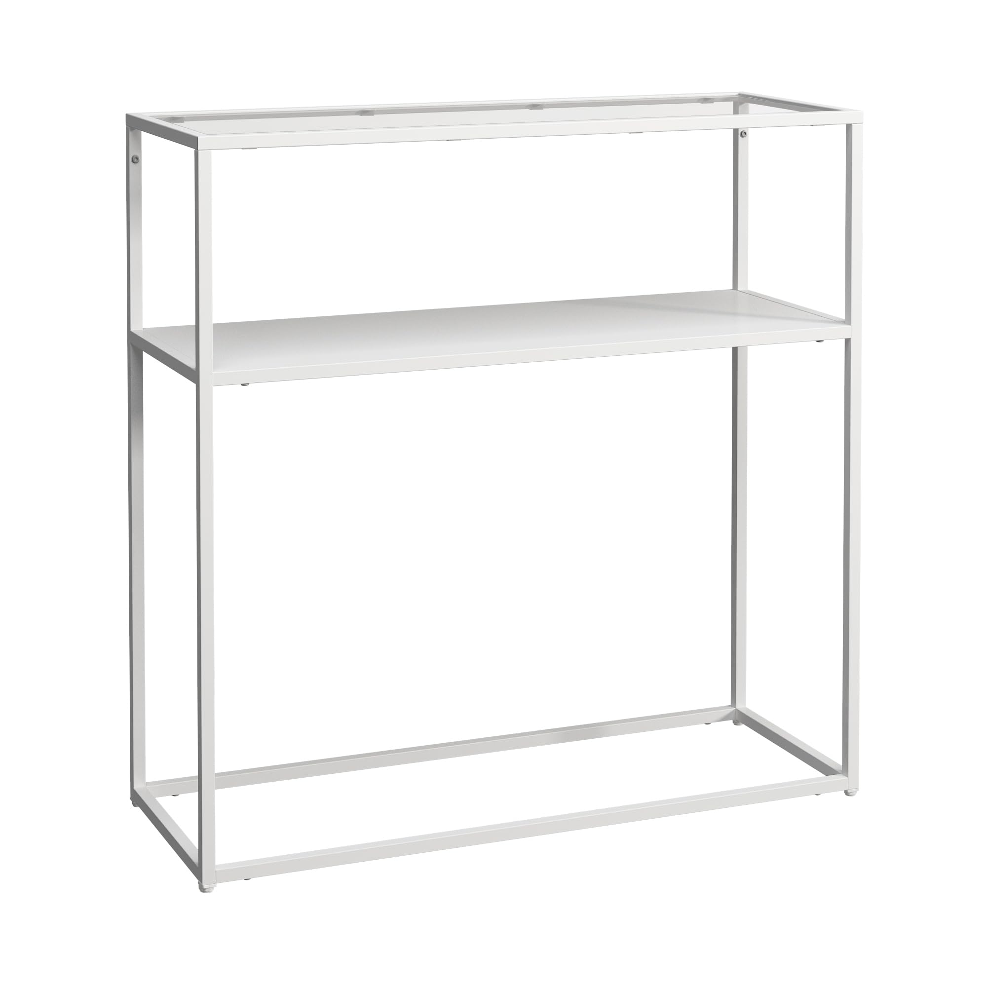 [en.casa] Tavolo a Consolle in Metallo e Piano Tavolo in Vetro Temperato Mobile da Ingresso Corridoio 80 x 80 x 30 cm Consolle Stretto con 2 Piani di Appoggio - Bianco