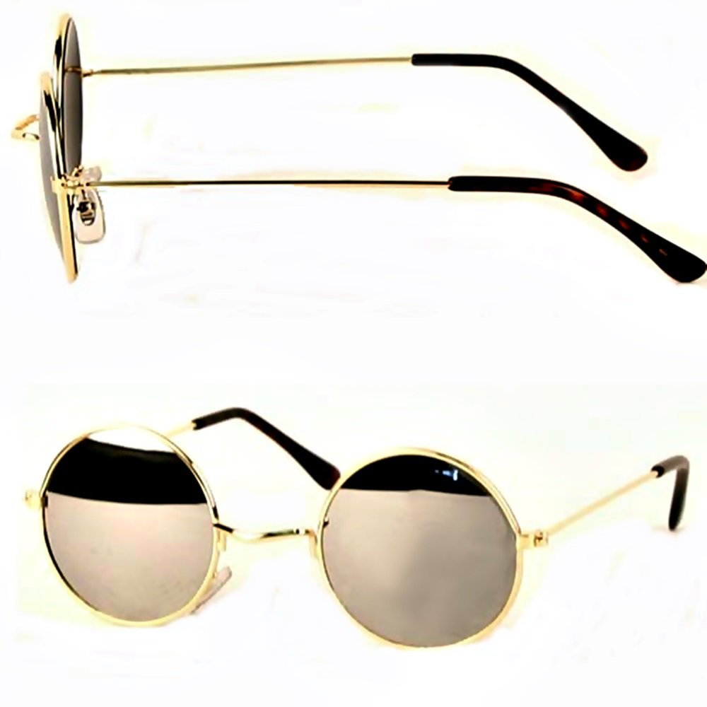 Lennon Style 60s Round Sunglasses Mirror Hippie Spectacles Gold