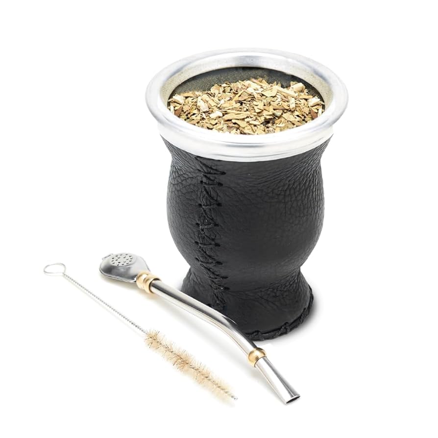 レザー製マテ茶カップとストロー Amazon | レザー&ガラス製マテセット ストロー(ボンビージャ