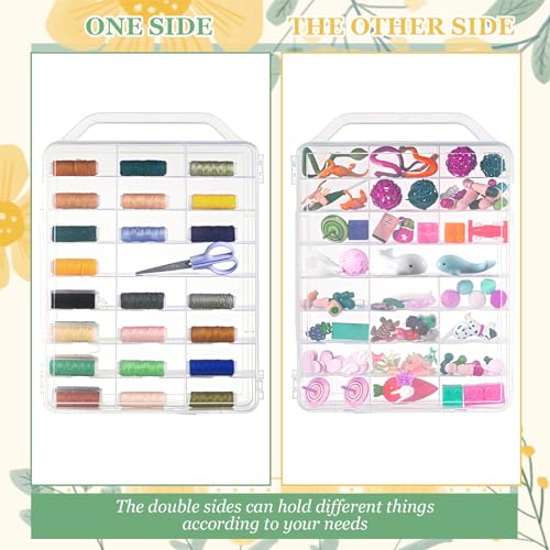 Image of ABuff 46 Grids Embroidery Thread Organizer Double Sided Thread Box Storage, Portable Clear Plastic Sewing Organizer Box Threads Holder for Embroidery Floss Sewing Threads, Small Crafts & Toys