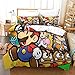 Zestaw pościeli Super Mario Bros z nadrukiem 3D z 2 poszewkami na poduszki, miękka pościel z mikrofibry dla dorosłych, nastolatków i dzieci, 3-częściowy, do dekoracji domu, pojedynczy (135 x 200 cm)