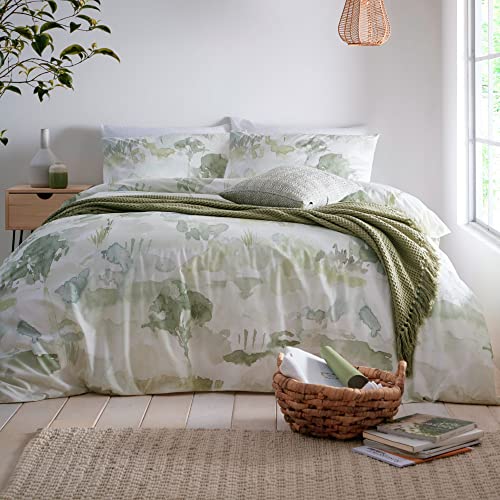 Linge de lit double en coton vert Edale : parure de lit confortable