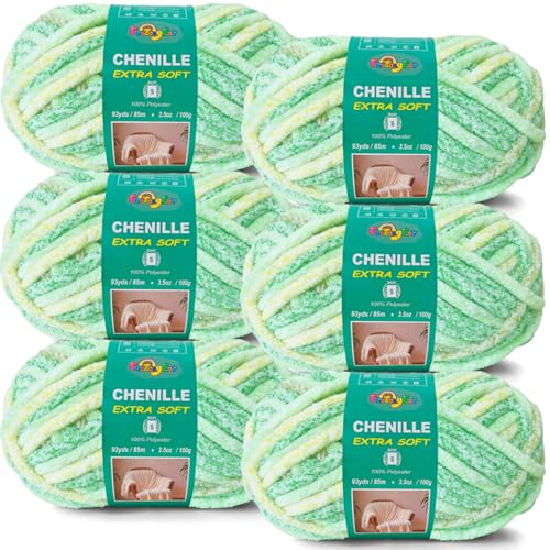 Image of Super Soft Velvet Chenille Yarn for Crocheting and Knitting-Easy to Crochet-Bulky, 3.5oz /93yds of Each Skein-Chunky Plush Yarn for Hand Craft Blanket Ammigurumi DIY (Mint Breeze, 6 Pack)
