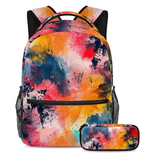 Sac à dos polyvalent 2 pièces cartable scolaire Art Color Smudge étudiant