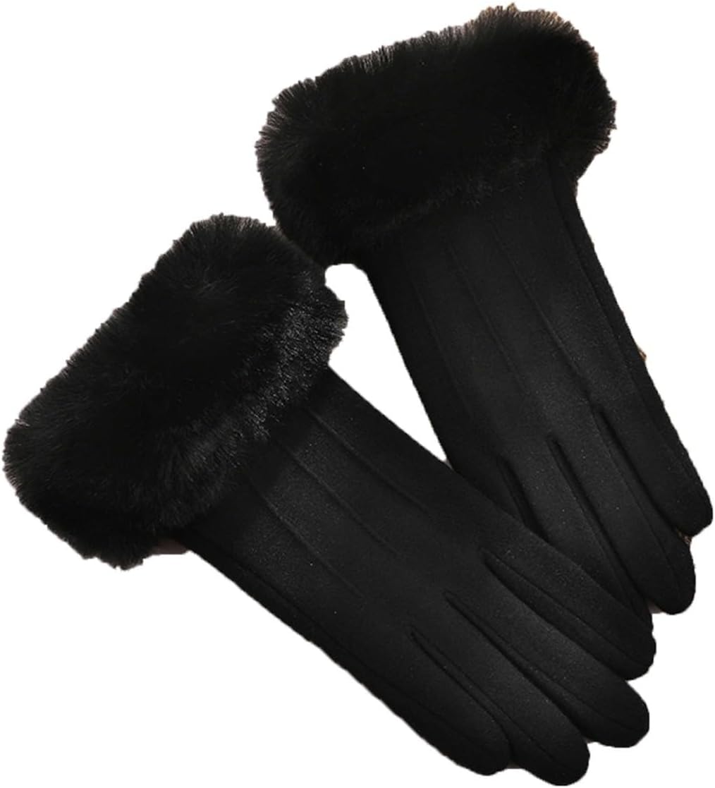 Womens Winter Suede Gloves with Touchscreen Texting Fingers Sherpa Fleece Lined Windproof Warm Plush Dress Gloves