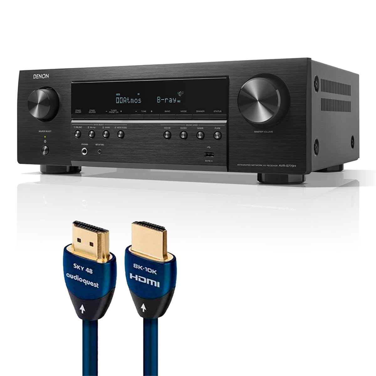 Denon AVR-S770H 7.2 Channel 8K Home Receiver with AudioQuest Sky 3m HDMI Cable
