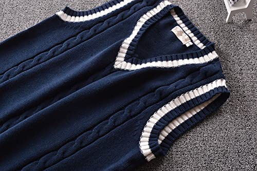 Image of Men Women Knitted Cotton V-Neck Vest JK Uniform Pullover Sleeveless Sweater School Cardigan