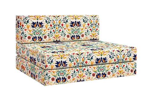 Image of Rosebell 2 Seater Foldable Sofa Cum Bed (4 x 6 Feet) with Washable Cover | Multicolor Printed | Ideal for Living Room, Office & Guest Room