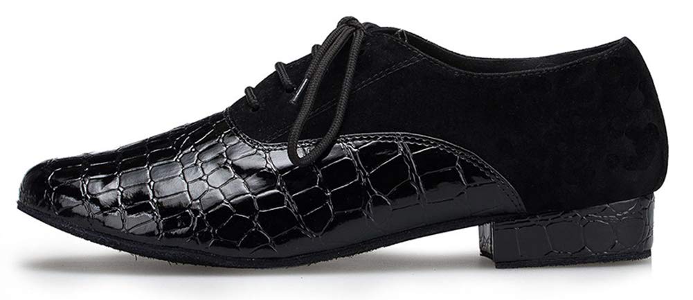 Honeystore Men's Lace-up Dance Shoes Suede PU Leather Modern Tango Jazz Ballroom Latin Black 10 D(M) US