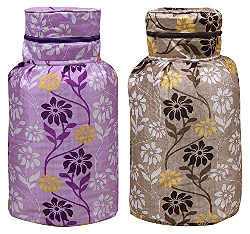 Kuber Industries Cotton 2 Pieces Cylinder Cover (Gold & Purple) -CTKTC6918