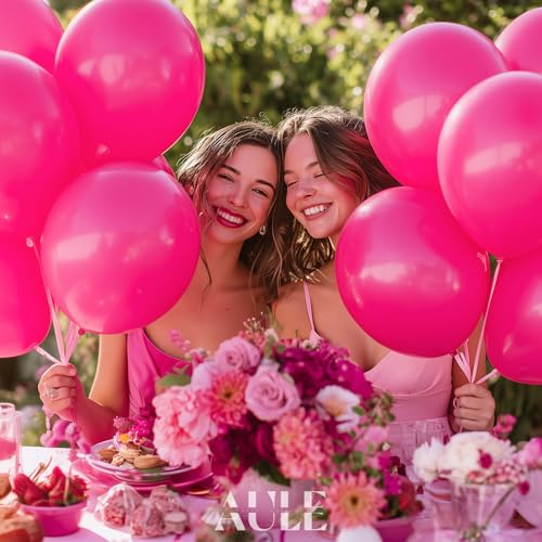 Image of AULE Latex Hot Pink Balloons 50 Pcs 12 inch Helium Party Balloons Fuchsia Happy Birthday Graduation Bridal Shower Gender Reveal Decoration