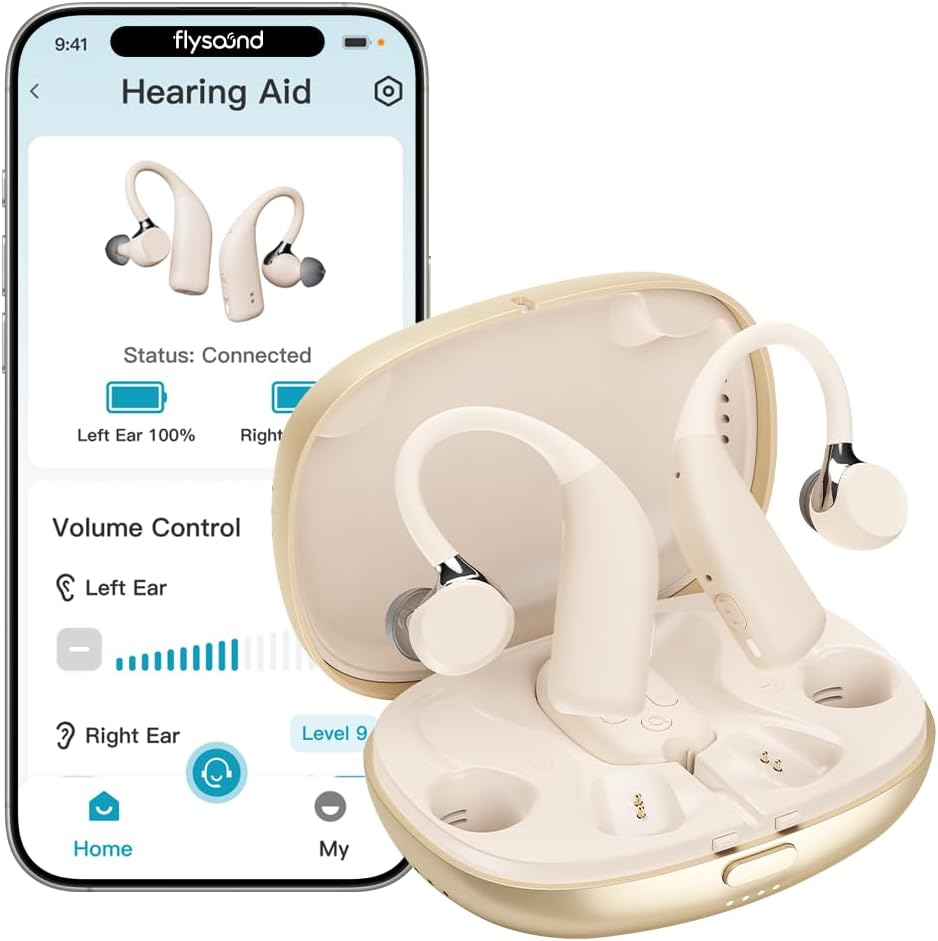 FLYSOUND Nature Pro OTC Hearing Aids with Bluetooth & Auracast for Seniors & Adults | 80% Improved Speech Recognition & Tinnitus Masking via App | Up to 60dB Gain & AI Noise Reduction | Fashion Nude