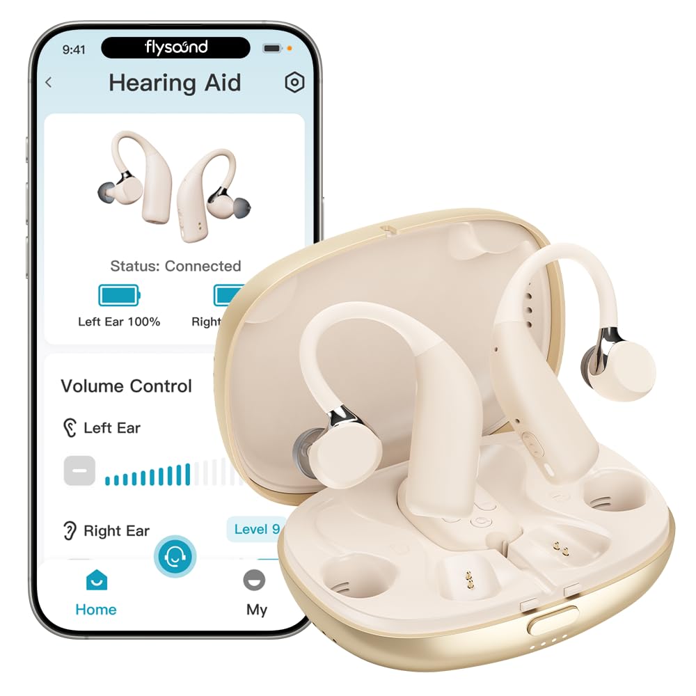FLYSOUND Nature Pro OTC Hearing Aids with Bluetooth & Auracast for Seniors & Adults | 80% Improved Speech Recognition & Tinnitus Masking via App | Up to 60dB Gain & AI Noise Reduction | Fashion Nude