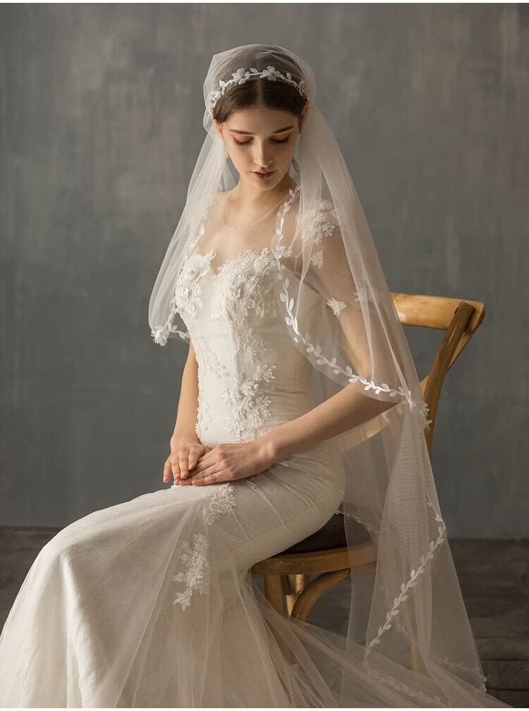 Generic Nozze V637 Delicate Waltz Lenght White Wedding Veil Bridal Bridal Oneyer Soft Tolle Willow Leaf Shiny Crystal Crystal Crystal Matrimonio Bride Veil (Color : V637-Off White)