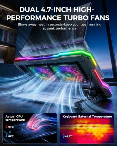 Image of ChillCore 2 Detachable Fans RGB Gaming Laptop Cooling Pad, Rapid Cooling for 15.6-19.3 inch Laptops, Variable Speed Control, 8 Adjustable Heights - K6 with Memory Foam