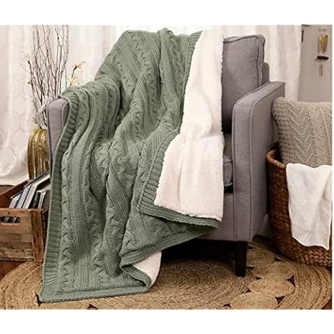 Life Comfort Cable Knit Sherpa Throw Green Cover