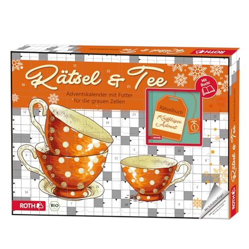 ROTH Rätsel & Bio‑Tee Adventskalender, 24 Teebeutel mit Rätselbuch, Geschenkidee zu Weihnachten