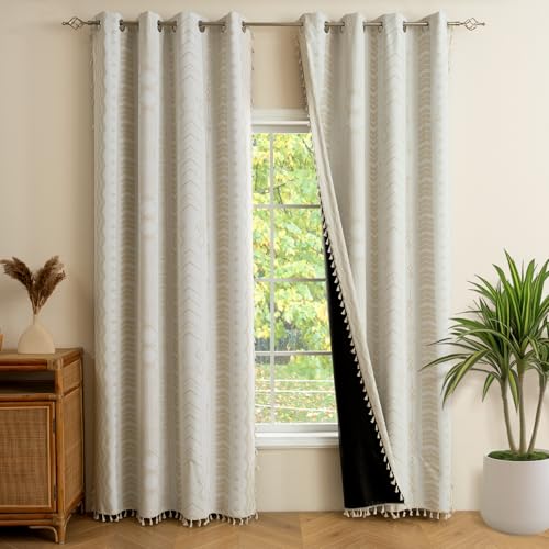 ColorBird Blackout Beige Boho Curtains 2 Panels 84 Inches